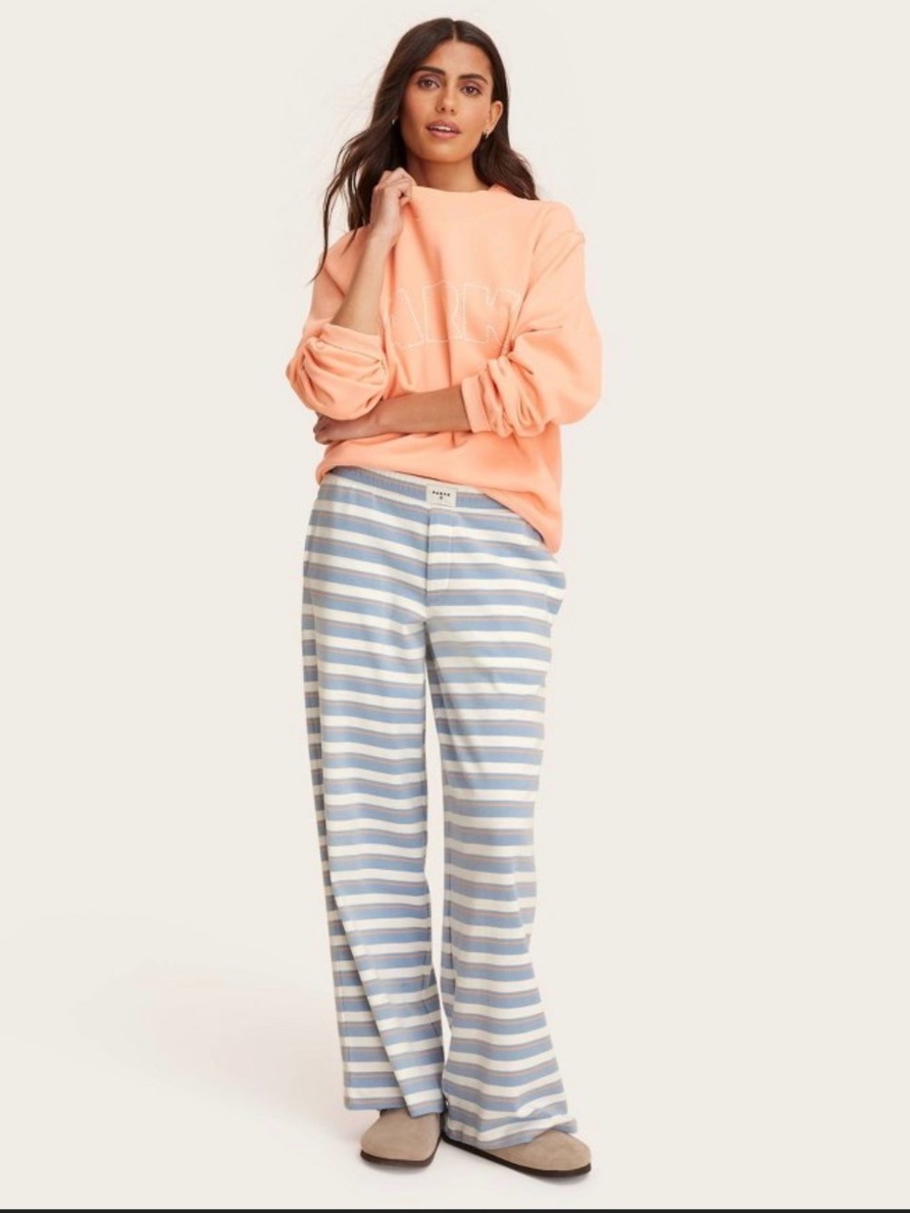 Parke x Target High Rise Boxer Sweatpants NWT Blue White Stripe Size Small